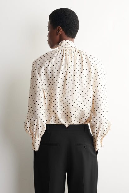 Scarf-Detail Polka-Dot Shirt