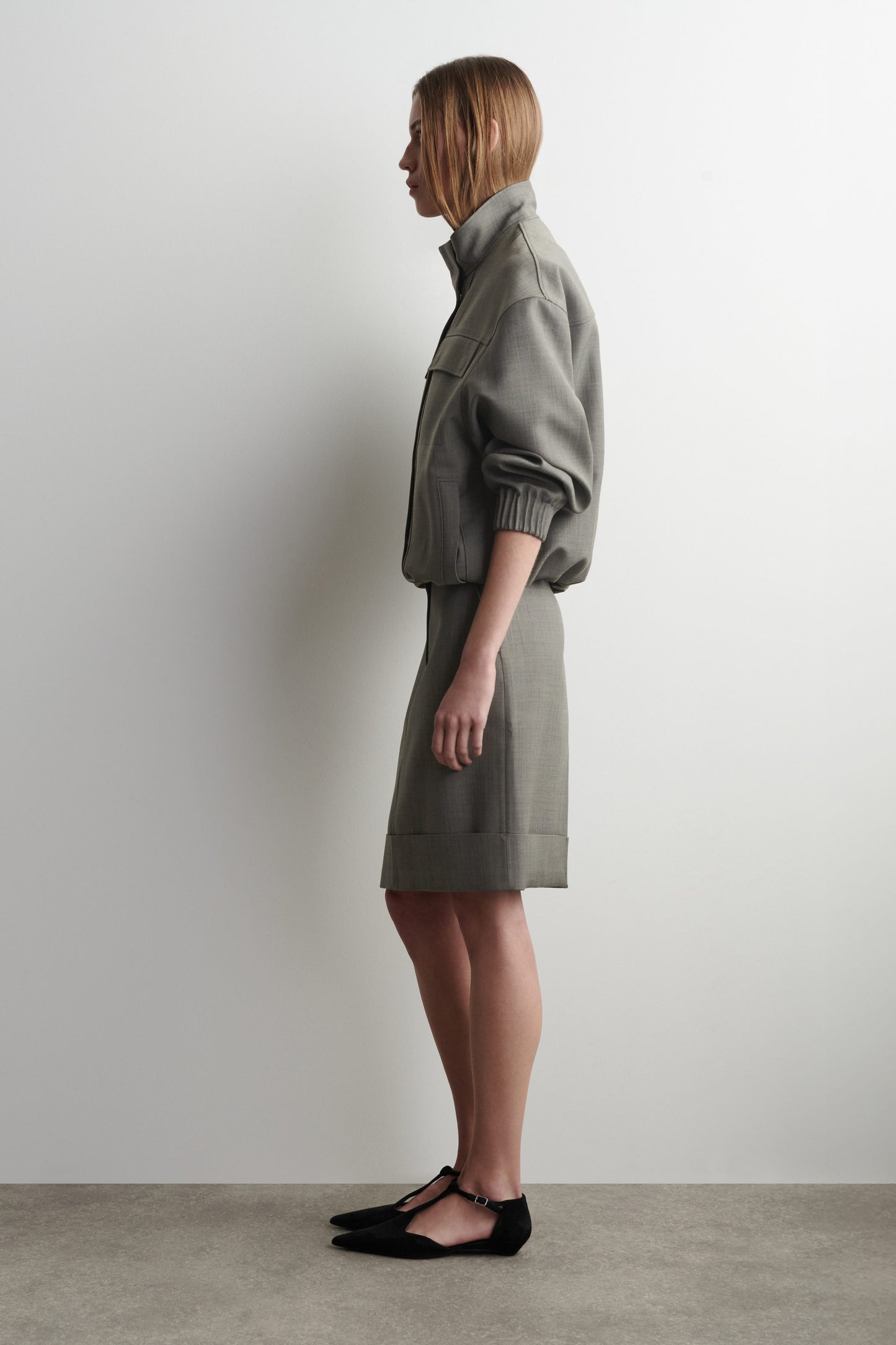 Funnel-Neck Wool-Blend Bomber Jacket