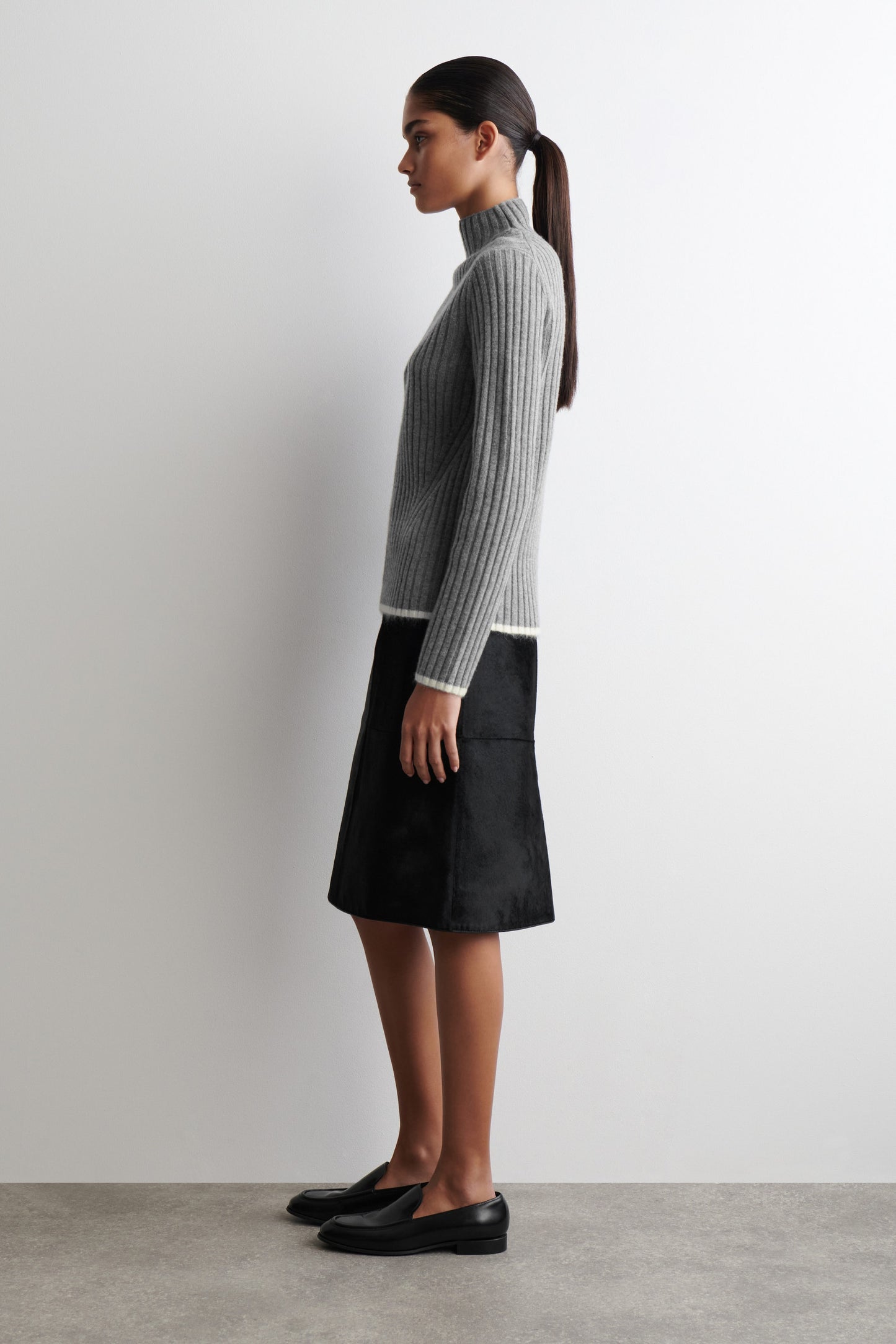 Ribbed Wool Funnel-Neck Jumper