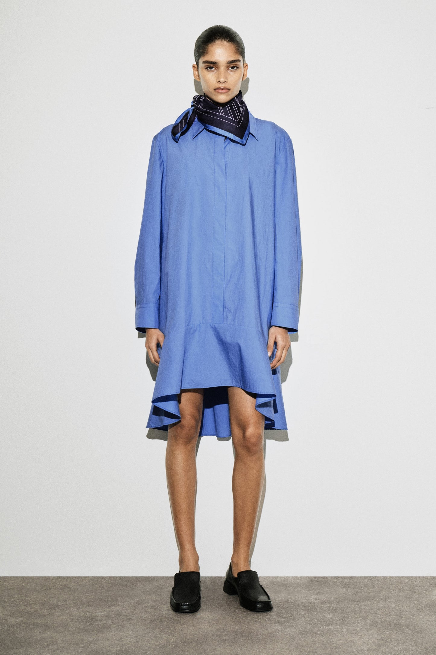 Flared Cotton Mini Shirt Dress