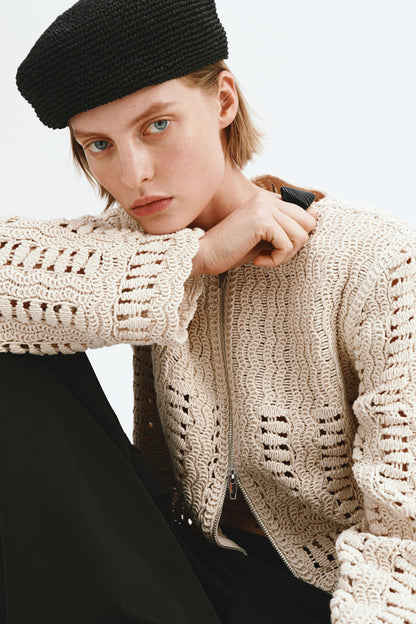 Crochet-look cotton jacket