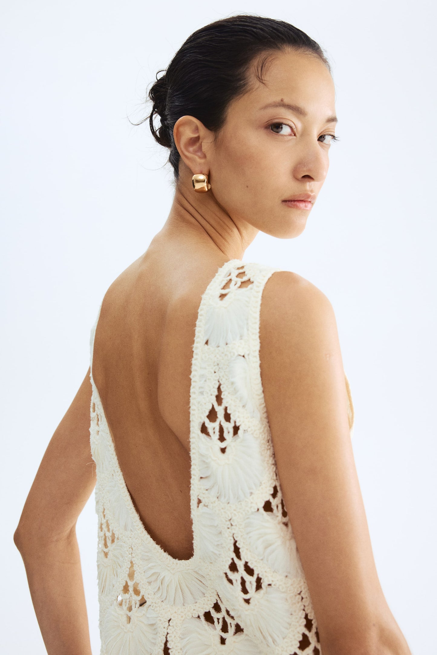 Scoop-back crochet-look top
