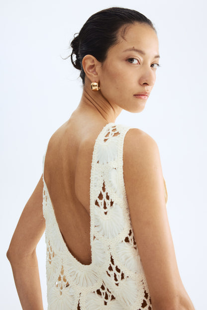 Scoop-back crochet-look top