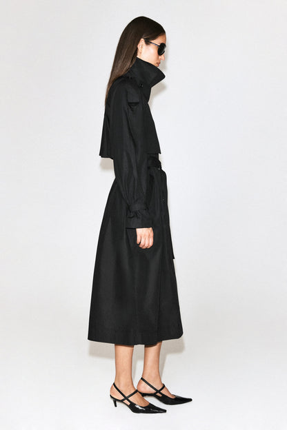 Funnel-Neck Cotton Trench Coat