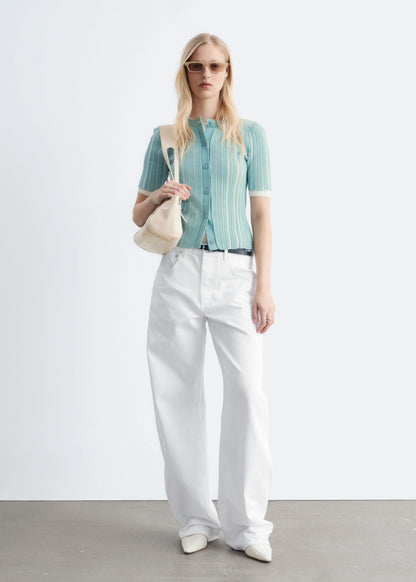 Short-Sleeve Rib-Knit Cardigan