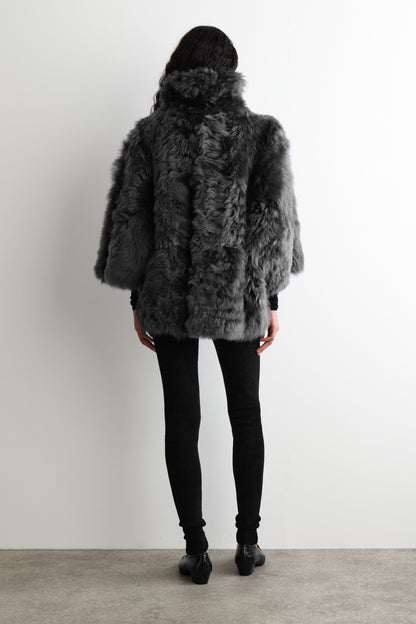 Funnel-Neck Shearling Jacket