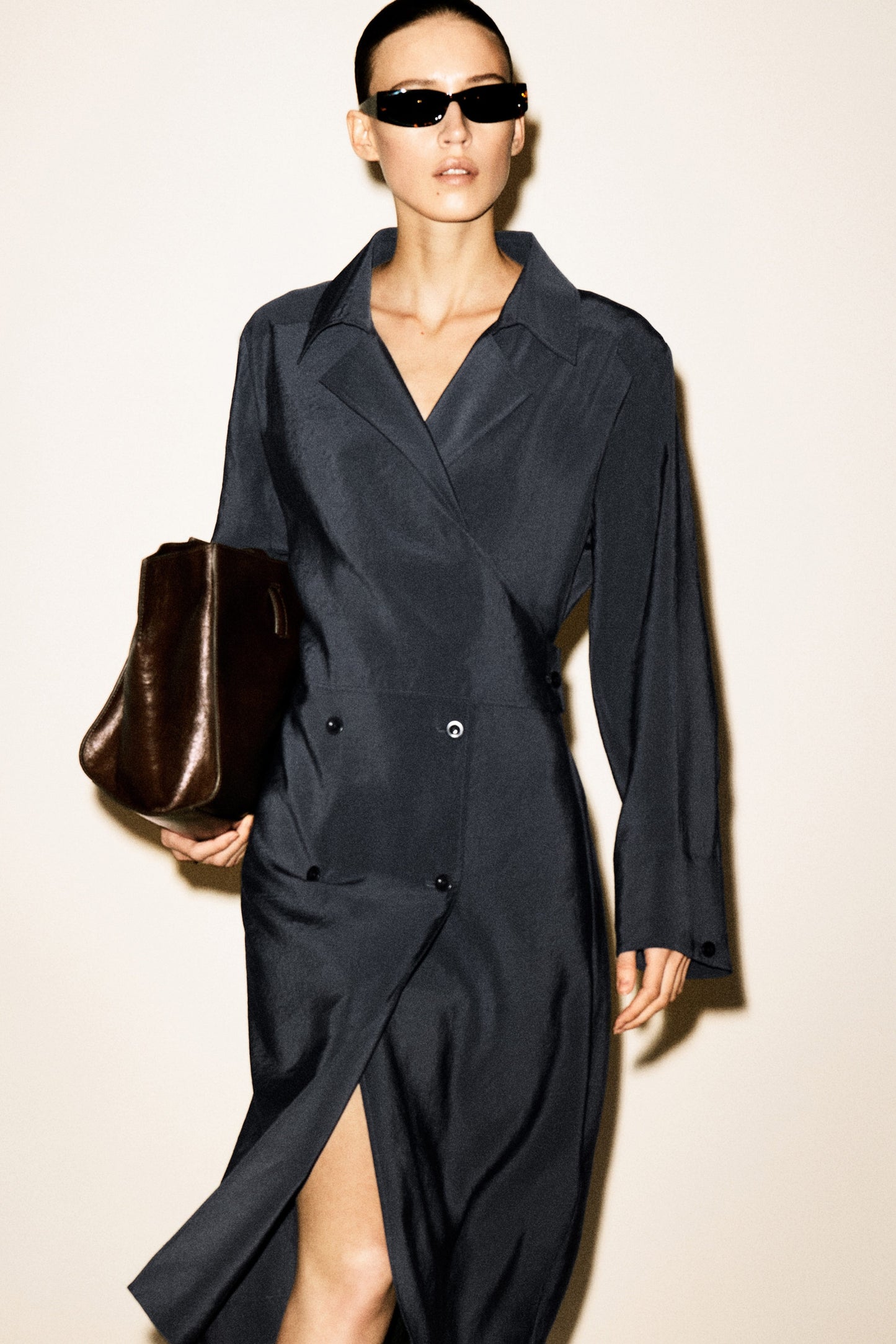 Belted Trench-Detail Midi Dress