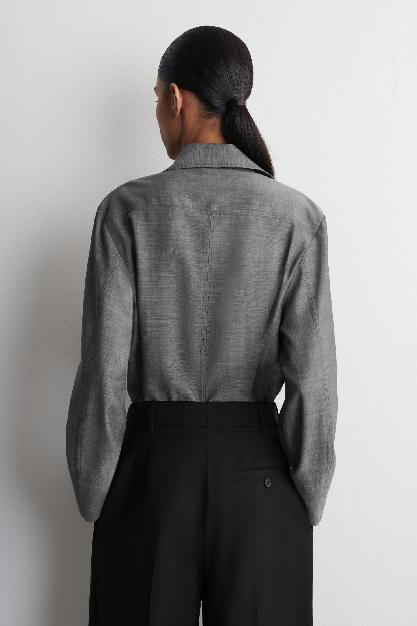 Tie-Front Wool-Ramie Shirt