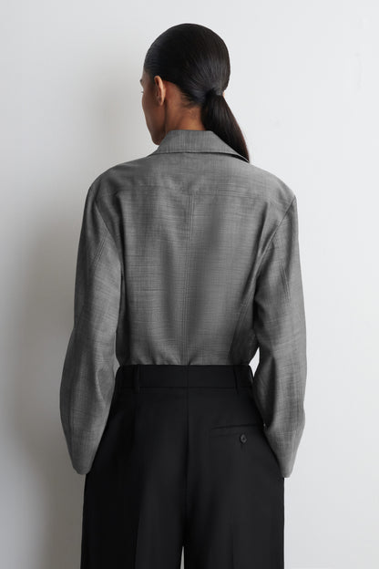 Tie-Front Wool-Ramie Shirt