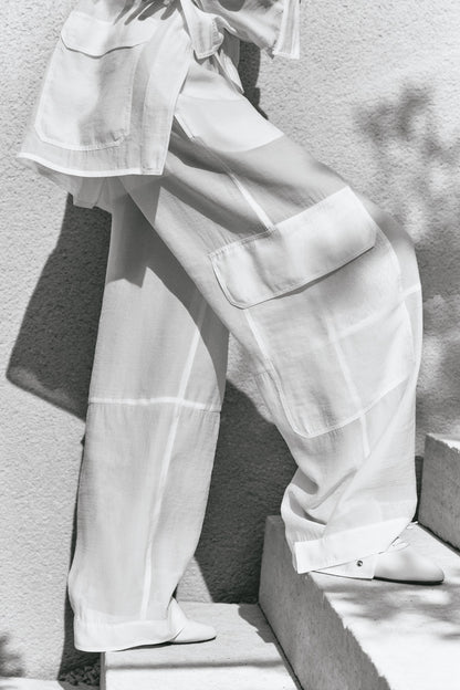 Women's White Cargo pull-on trousers