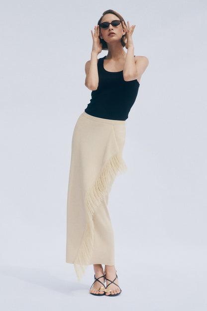 Fringe-trimmed skirt