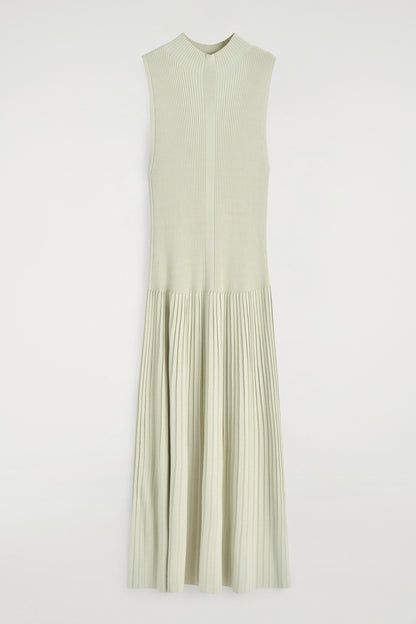 Pleated High-Neck Maxi Dress