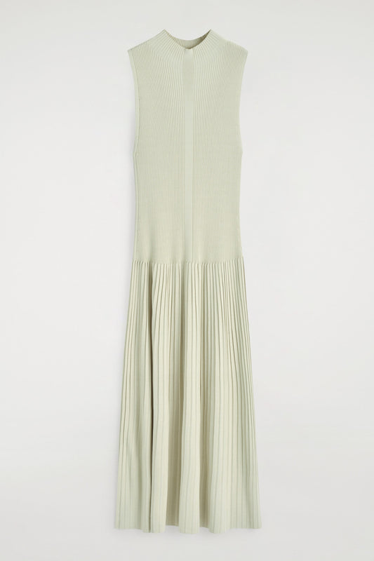 Pleated High-Neck Maxi Dress