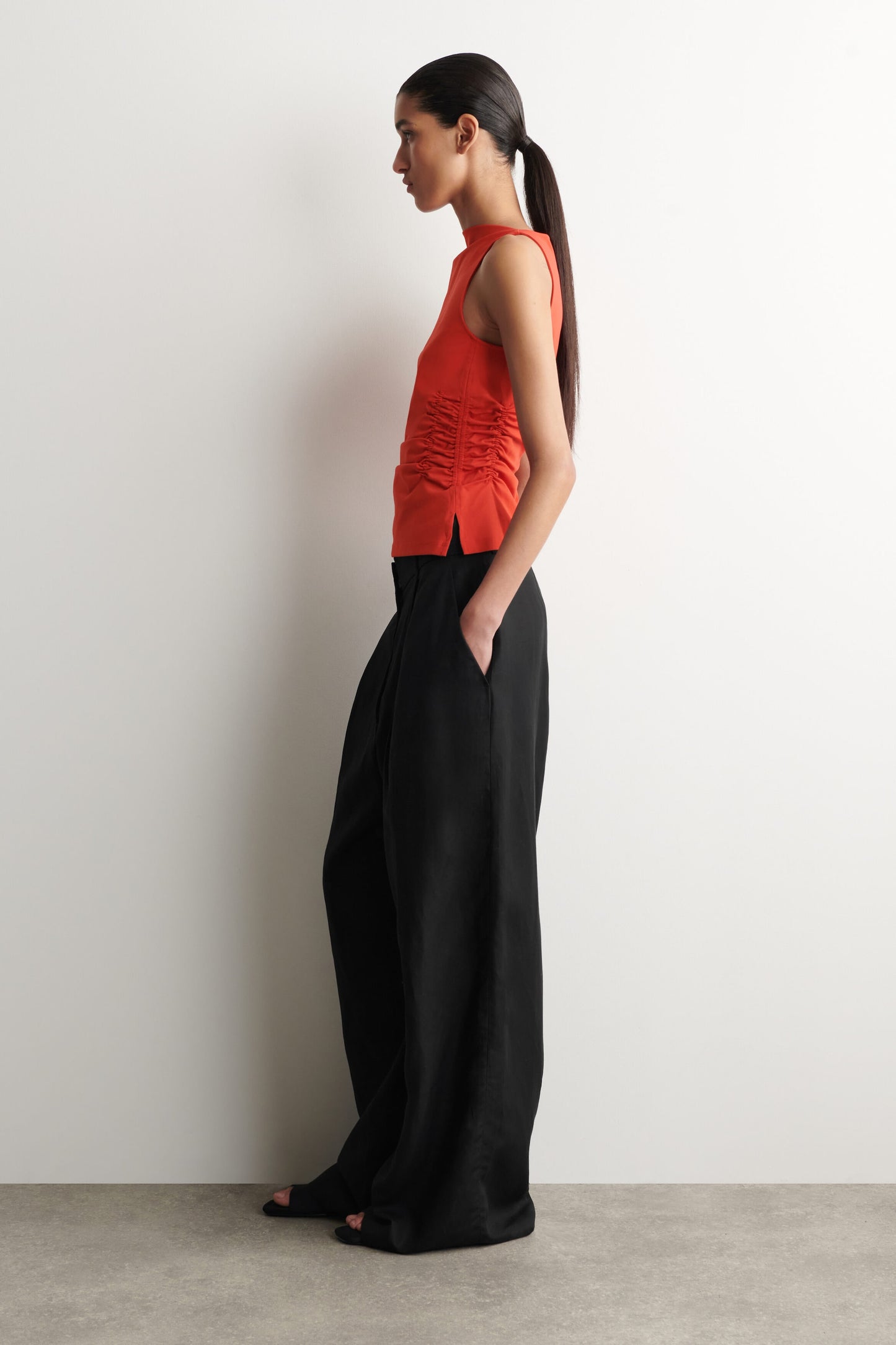 Ruched-waist cotton-jersey tank top