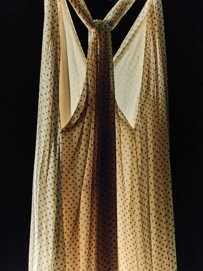 Tie-detail pleated georgette maxi dress