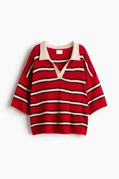 Oversized fine-knit polo shirt