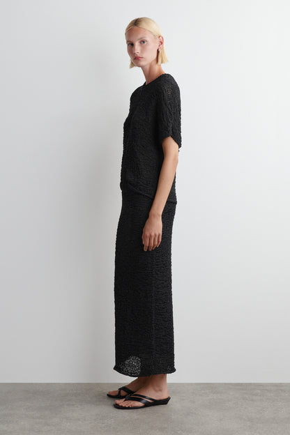 Textured Open-Knit Midi Skirt