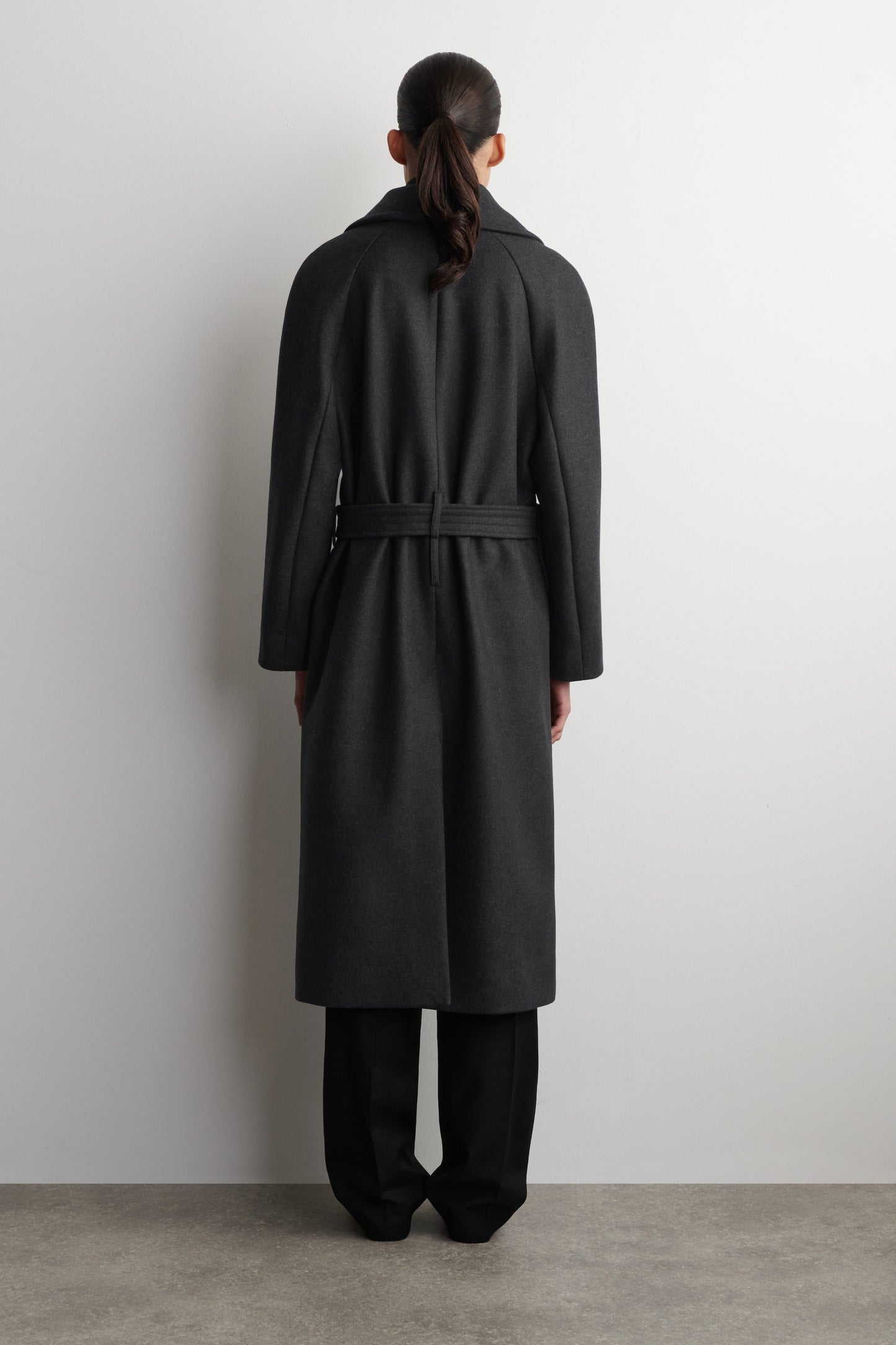 Tailored belted wool-twill coat