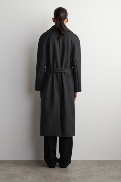 Tailored belted wool-twill coat