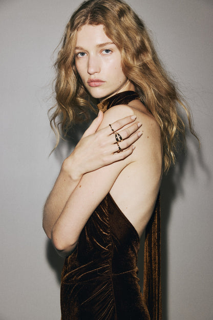 Velour halterneck jumpsuit