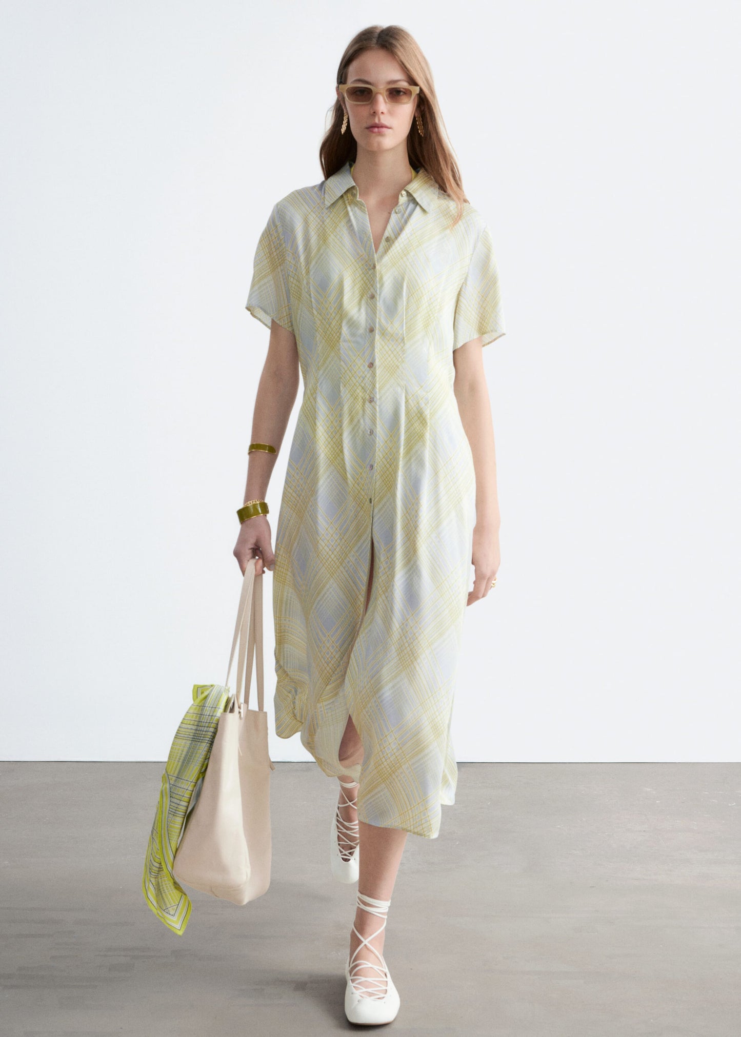 Pleated Waist Shirt Dress
