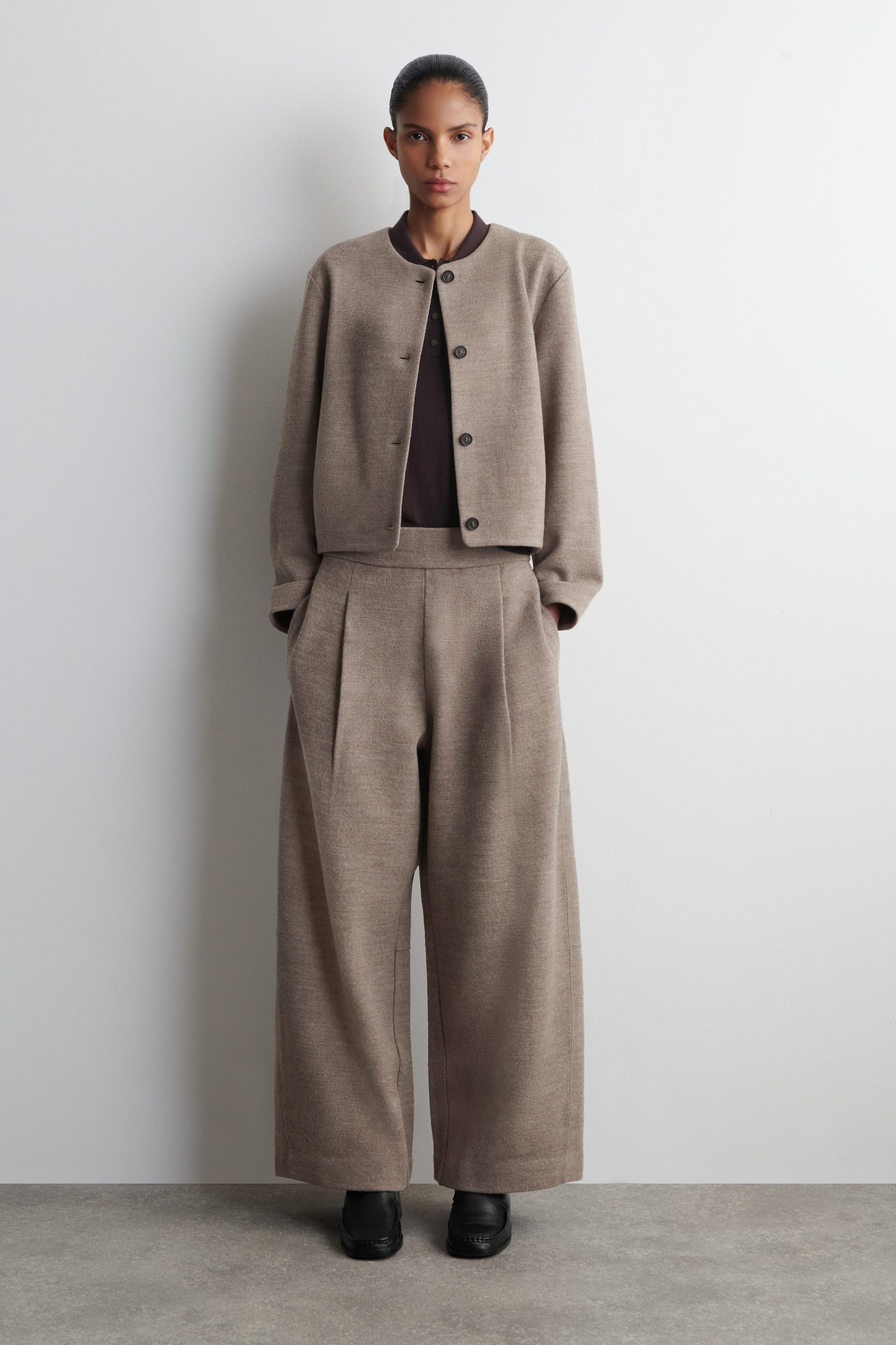 Boiled-Wool Barrel-Leg Trousers