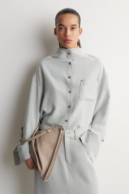 Denim-Effect Silk Funnel-Neck Shirt