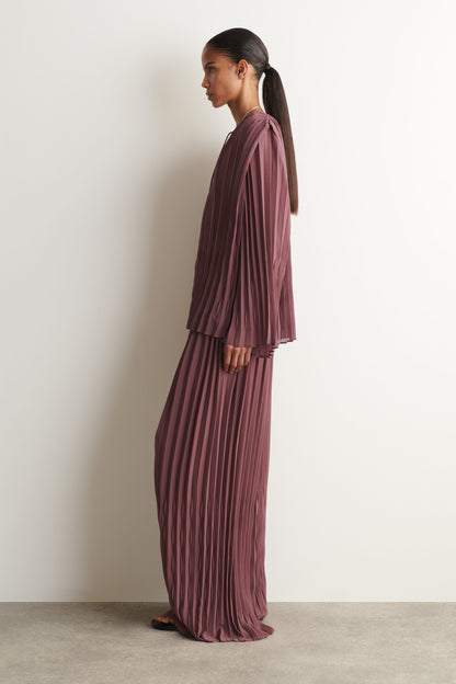 Tie-front pleated georgette blouse