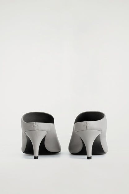 Draped Leather Kitten-Heel Mules