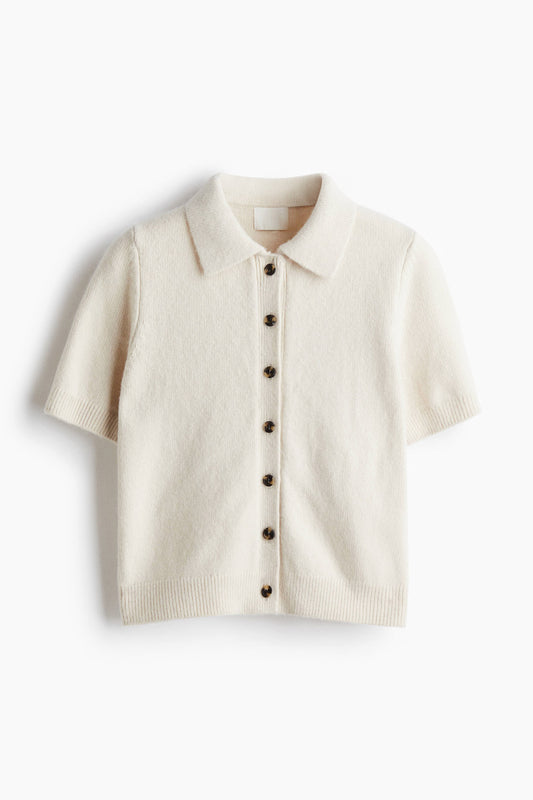 Short-sleeved collared cardigan