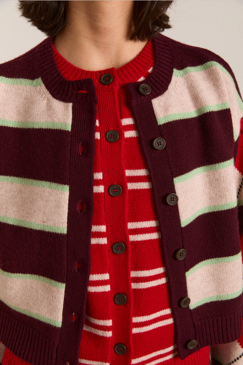 Didi Merino Wool Cardigan Burg Argyle/Stripe