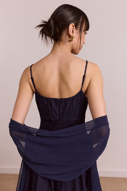 Juno midi dress with sheer scarf