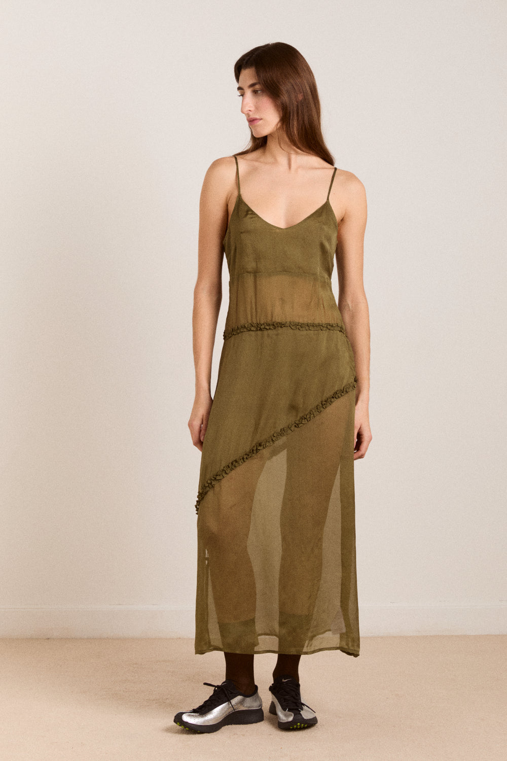 Sasha ruffle slip dress with cami