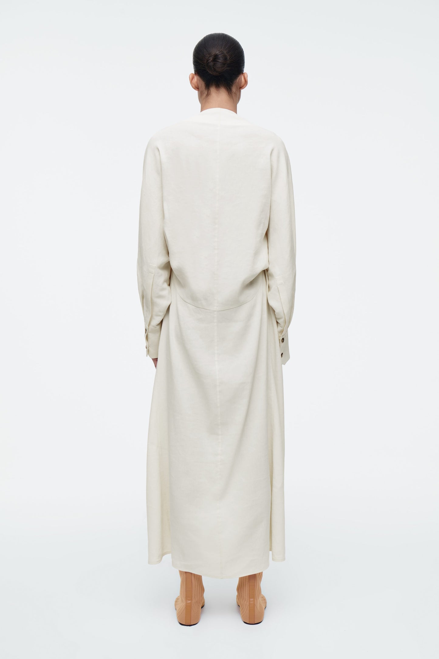 V-neck linen shirt dress