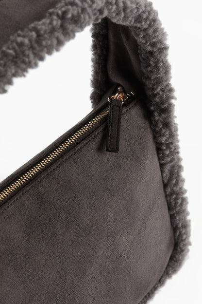 Teddy-trimmed shoulder bag