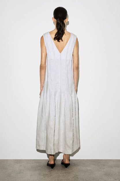 Sculpted Pleated Linen Midi Dress