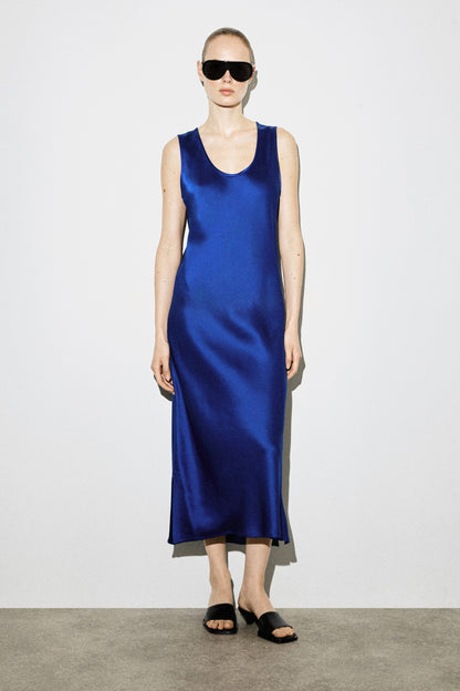 Scoop-Neck Satin Midi Dress