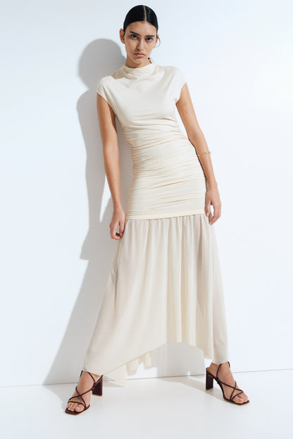 Draped mesh-skirt dress