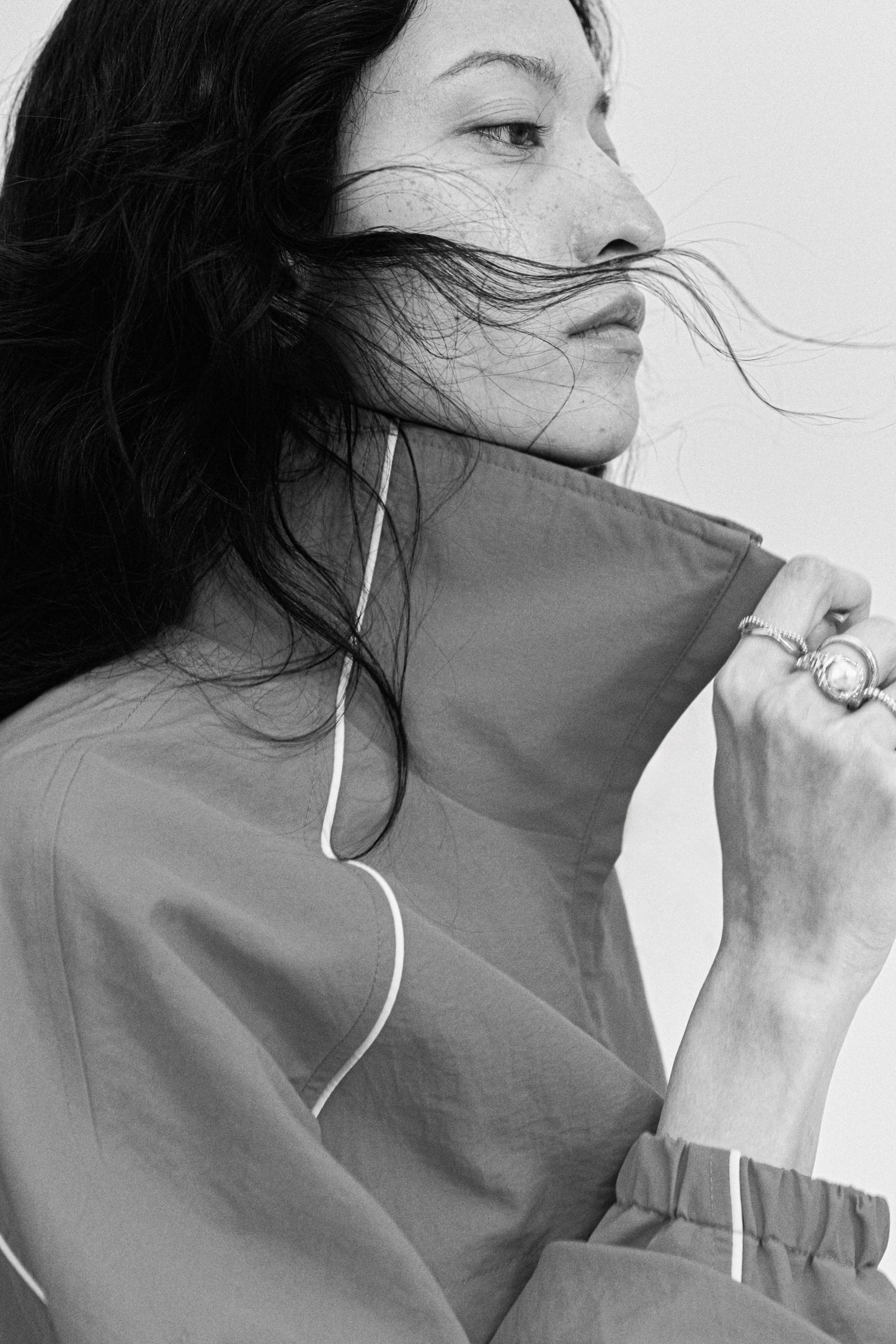 Oversized nylon popover jacket