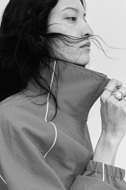 Oversized nylon popover jacket