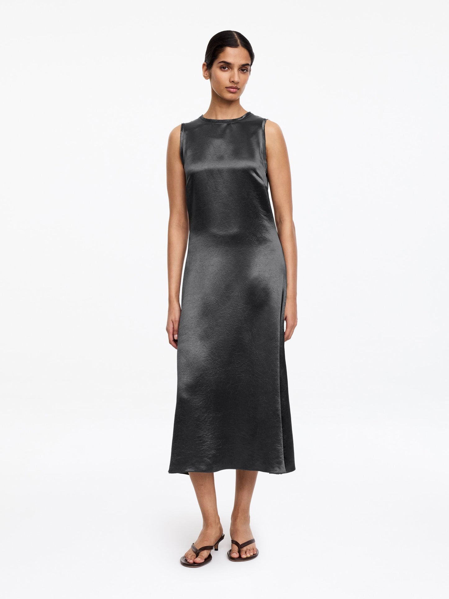 Crushed Satin Midi Dress