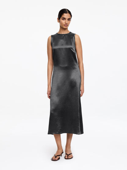 Crushed Satin Midi Dress