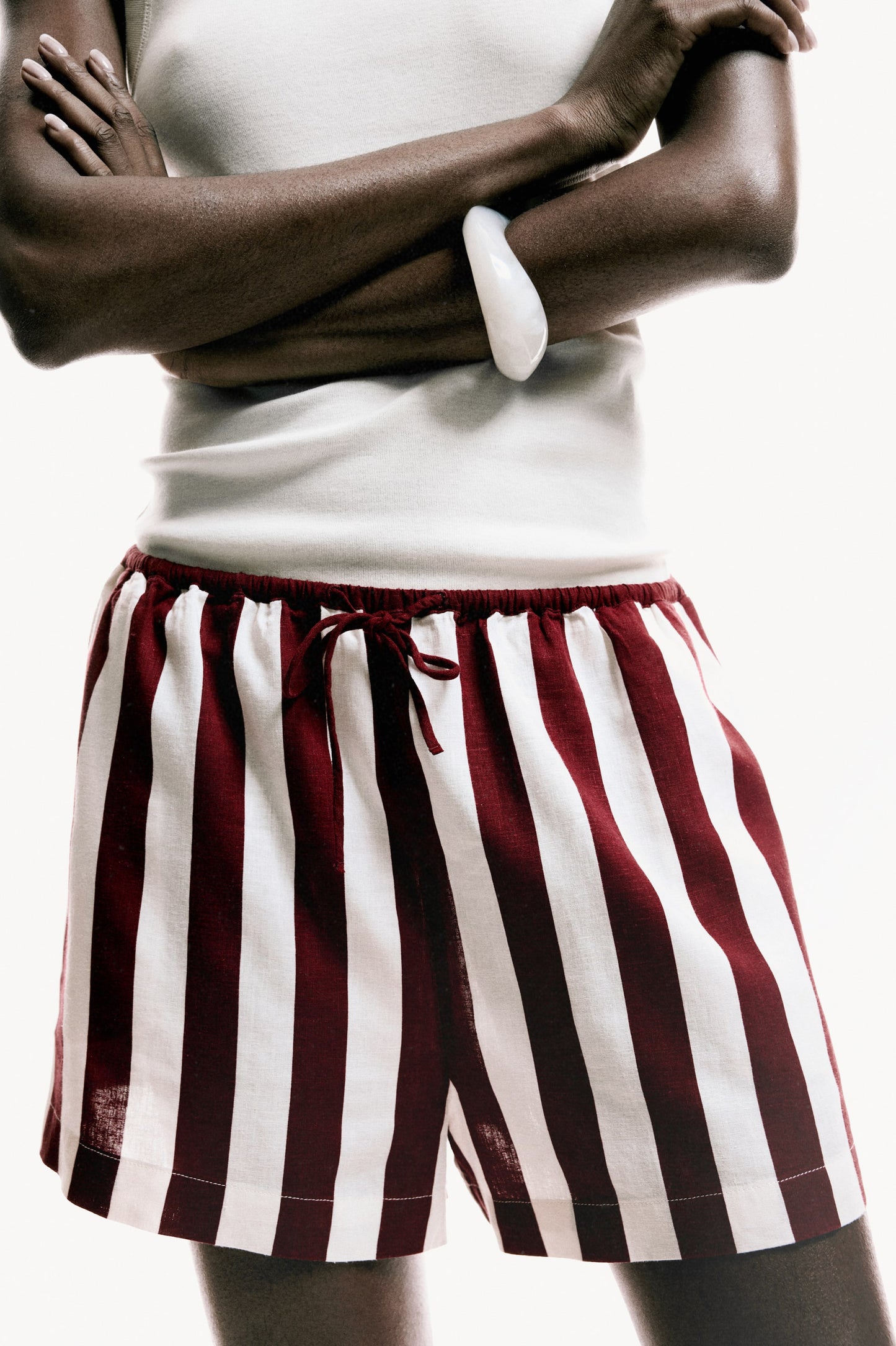Striped Linen-blend shorts