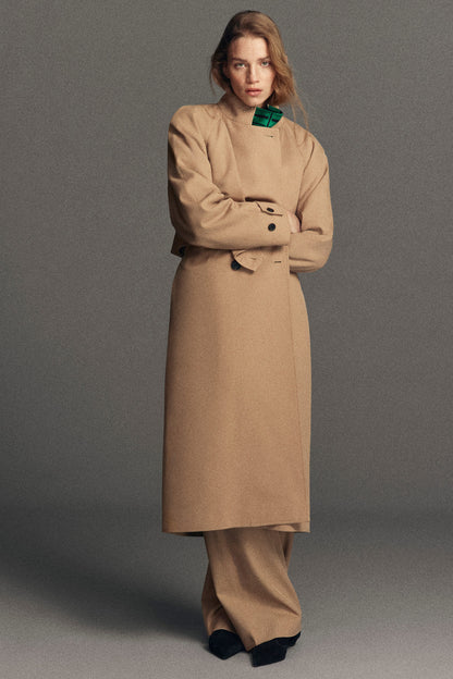 Wrap-Over Wool-Twill Trench Coat