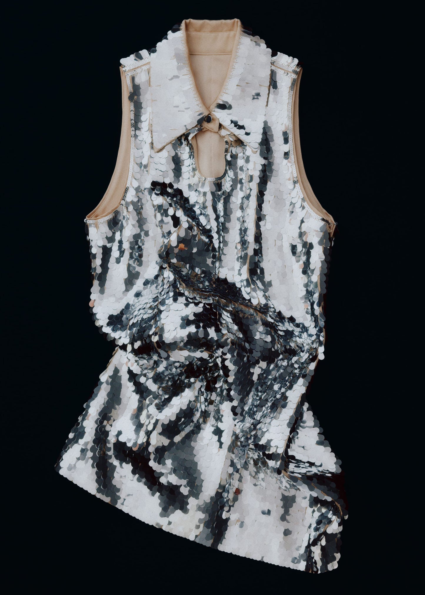 Keyhole-Collar Sequin Mini Dress