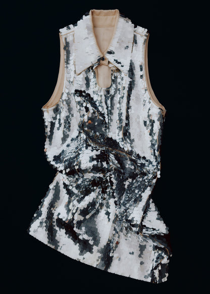 Keyhole-Collar Sequin Mini Dress