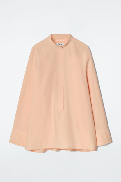 Collarless half-placket shirt
