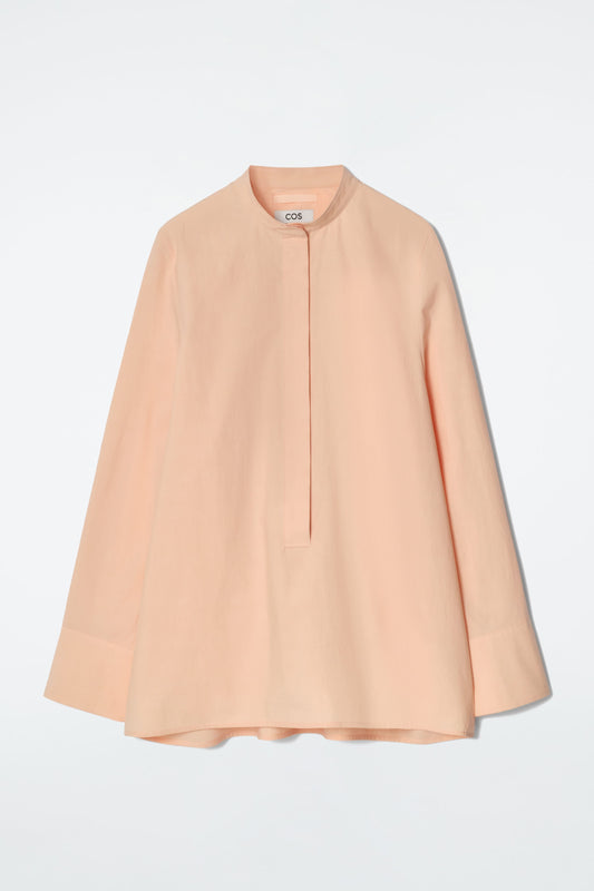 Collarless half-placket shirt