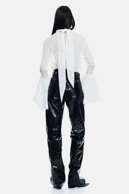 Trumpet-sleeved lace blouse