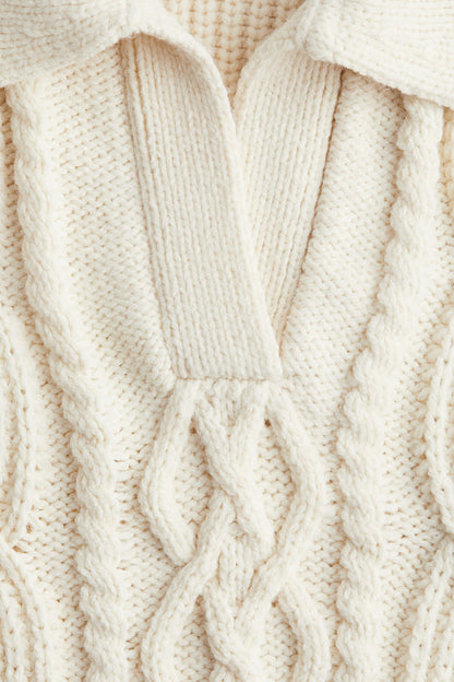 Cable-knit collared jumper